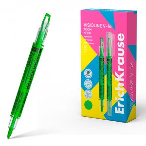 Двухсторонний текстмаркер ErichKrause  Visioline V-16 Zoom Neon, цвет чернил зеленый (в коробке по 12 шт.)