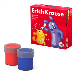 Гуашь ErichKrause Jolly Friends 9 цветов по 20 мл (в коробке 9 шт)