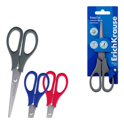Ножницы ErichKrause EasyCut, 13.5см, ассорти  (в блистере по 1 шт.)