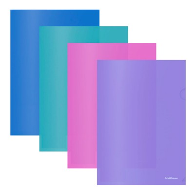 Папка-уголок пластиковая ErichKrause Glossy Vivid, A4, полупрозрачный, ассорти (в пакете по 12 шт.)