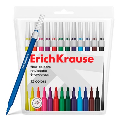 Фломастеры ErichKrause light 12 цветов (в футляре с европодвесом 12 шт)