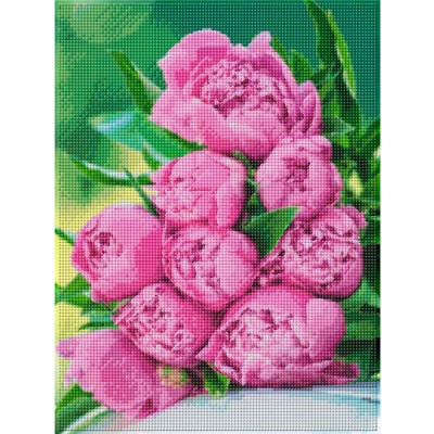 Алмаз мозаика (блест.) 30х40 см, с подр., с полн. заполн. (30цв.) Свежие пионы