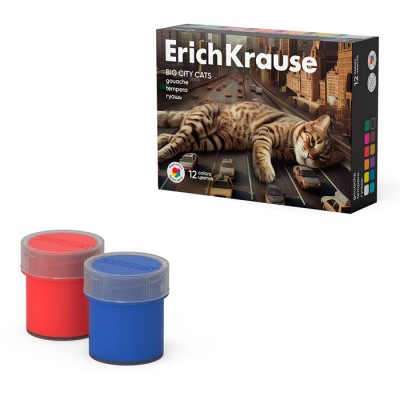 Гуашь ErichKrause Big City Cats 12 цветов по 20 мл (в коробке 12 шт)