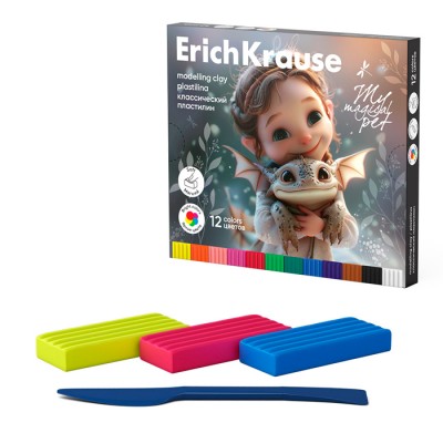 Пластилин классический ErichKrause Magic Pet 12 цветов со стеком, 180 г (в коробке 12 шт)