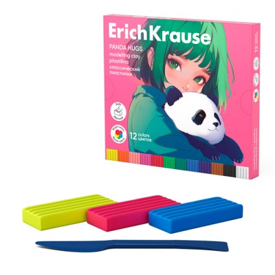 Пластилин классический ErichKrause Panda Hugs 12 цветов со стеком, 180 г (в коробке 12 шт)