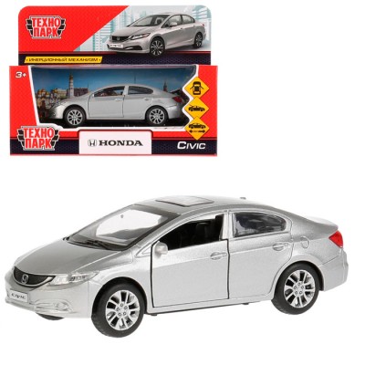 Машина металл HONDA CIVIC длина 12 см, двери, багаж, инерц, серебр, кор. Технопарк