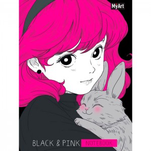 Блокнот в линию Black & Pink. Девочка с кроликом