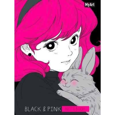 Блокнот в линию Black & Pink. Девочка с кроликом