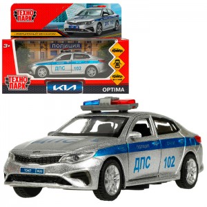 Машина металл KIA OPTIMA ПОЛИЦИЯ 12 см, двер, баг, инерц, серебристый, кор. Технопарк