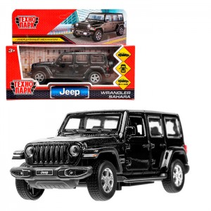Машина металл JEEP WRANGLER SAHARA 12 см, двери, багаж, инерц, черный, кор. Технопарк