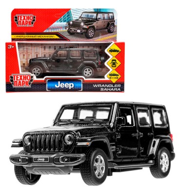 Машина металл JEEP WRANGLER SAHARA 12 см, двери, багаж, инерц, черный, кор. Технопарк