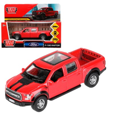 Машина металл FORD F150 RAPTOR 12 см, двери, багаж, инерц, красный, кор. Технопарк