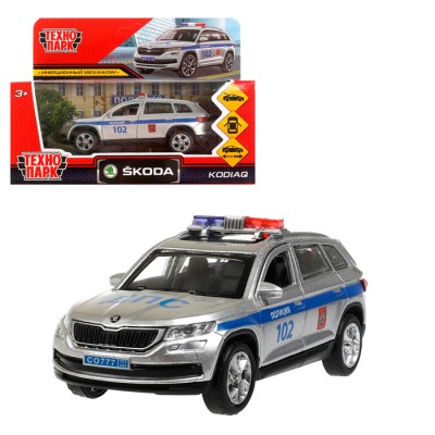 Машина металл SKODA KODIAQ ПОЛИЦИЯ длина 12 см, двери, багаж, инерц, кор. Технопарк