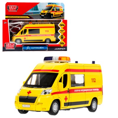 Машина металл CITROEN JUMPER РЕАНИМАЦИЯ 14 см, двер, баг, инер, желтая, кор. Технопарк