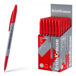 Ручка шариковая ErichKrause Slender Stick Grey 0.7, Super Glide Technology, цвет чернил красный (в коробке по 50 шт.)