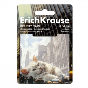 Блок самоклеящийся бумажный  ErichKrause Big City Cats, 75х75 мм, 50 листов, ассорти