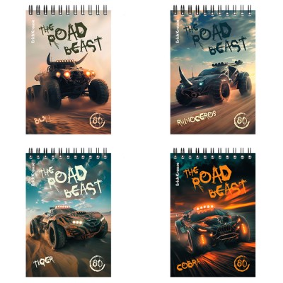 Блокнот на спирали ErichKrause Road Beast, А6, 80 листов, клетка_MIX-PACK