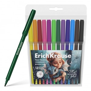 Фломастеры ErichKrause Magic Pet, 12 цветов (в футляре с европодвесом 12 шт)