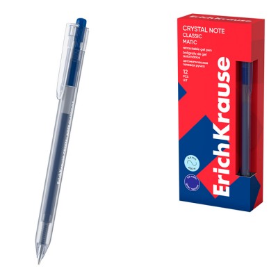 Ручка гелевая автоматическая ErichKrause Crystal Note Matic Classic 0.5, цвет чернил синий (в коробке по 12 шт.)