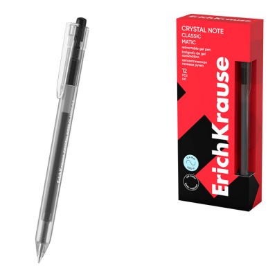 Ручка гелевая автоматическая ErichKrause Crystal Note Matic Classic 0.5, цвет чернил черный (в коробке по 12 шт.)