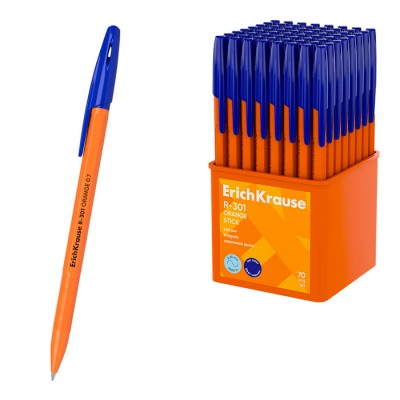 Ручка шариковая ErichKrause R-301 Stick Orange 0.7, цвет чернил синий (в стакане по 70 шт.)