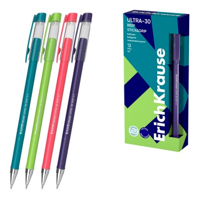 Ручка шариковая ErichKrause ULTRA-30 Stick&Grip Reef 0.7, Super Glide Technology, цвет чернил синий (в коробке по 12 шт.)
