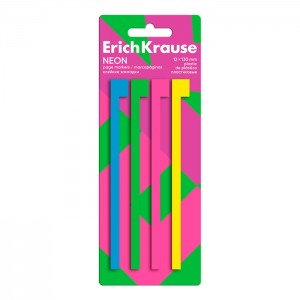 Клейкие закладки пластиковые ErichKrause Neon, 12х130 мм, 80 листов, 4 цвета