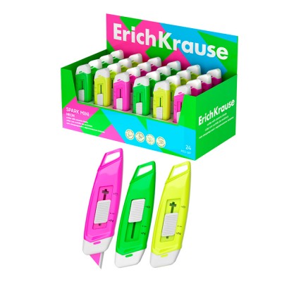 Нож канцелярский ErichKrause Spark Mini Neon, с керамическим лезвием,  автоматической фиксацией лезвия, ассорти (в коробке по 24 шт.)