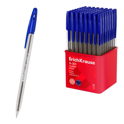 Ручка шариковая ErichKrause R-301 Stick Classic 1.0, цвет чернил синий (в стакане по 70 шт.)