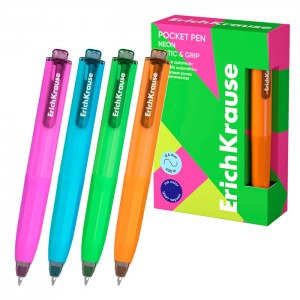 Ручка шариковая автоматическая ErichKrause Poсket Pen Matic&Grip Neon 0.5, цвет чернил синий (в коробке по 12 шт.)