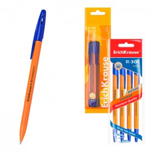 Набор из 4 ручек шариковых ErichKrause R-301 Stick Orange 0.7, цвет чернил синий (в пакете)