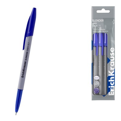 Набор из 4 ручек шариковых ErichKrause Slender® Stick Grey 0.7, Super Glide Technology, цвет чернил синий (в пакете)