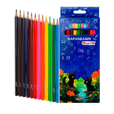 Карандаши цветн,набор,гексаг. 12цв. Кошачья прогулка