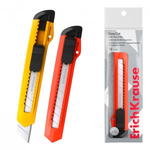 Нож канцелярский ErichKrause EasyCut, c механической фиксацией лезвия, 18 мм, ассорти (в пакете по 1 шт.)