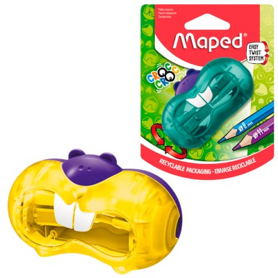 Точилка, 2 отверстия, полупрозрачная, ассорти, в блистере