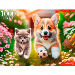 Пазлы 1000 элементов. Корги и британский котенок 16+ Пазлы 1000 элементов. Корги и британский котенок 16+