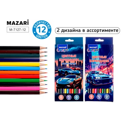 Карандаши цветные дерев. шестигран МАШИНКИ, 12 цв.