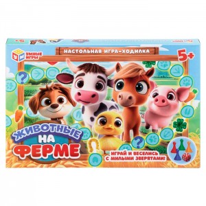Животные на ферме. Настольная игра-ходилка. 217х330х27 мм. Умные игры