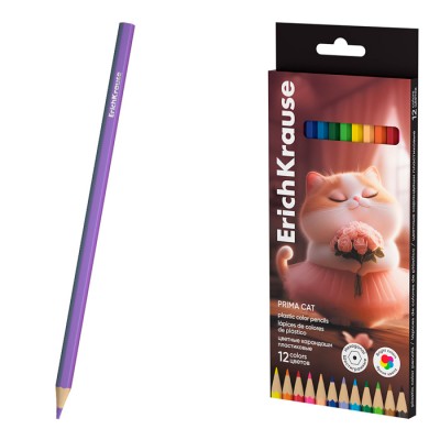 Цветные карандаши пластиковые ErichKrause Prima Cat шестигранные 12 цветов