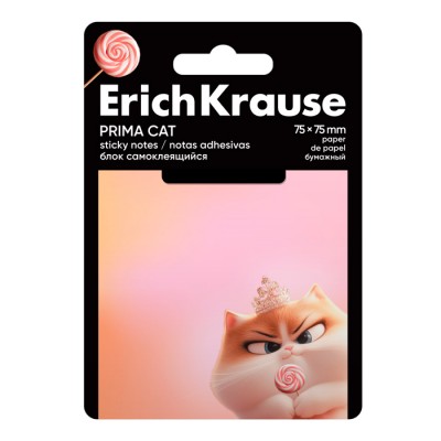 Блок самоклеящийся бумажный ErichKrause Prima Cat, 75х75 мм, 50 листов
