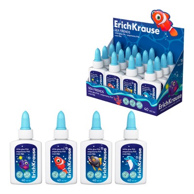 Клей ПВА ErichKrause EasyStick Sea Friends, 40мл, ассорти