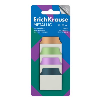 Клейкие закладки пластиковые ErichKrause Metallic, 38x38 мм, 40 листов