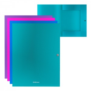 Папка на кнопке пластиковая ErichKrause Diamond Vivid, с 3 клапанами, 8мм, A4, ассорти