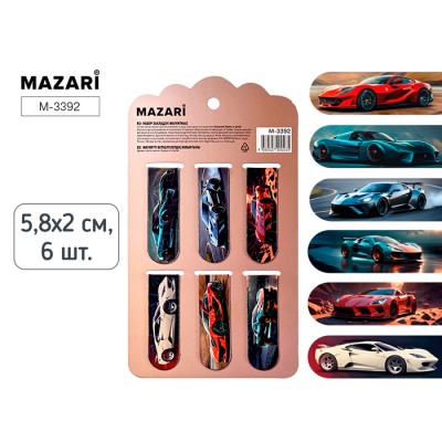Набор закладок магнитных АВТО, 6 шт., 5.8х2см, ассорти 6 дизайнов