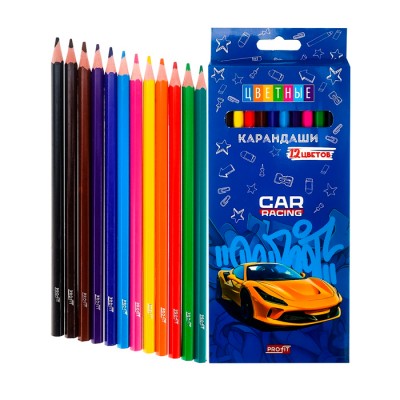 Карандаши цв пл.2М,набор,гекс.12цв. Суперкар