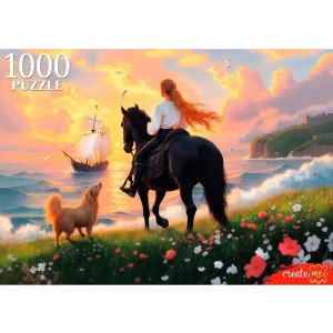Пазлы 1000 элементов 16+. Лошадь на закате