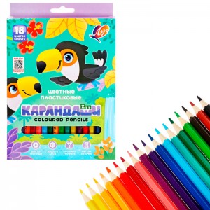 Карандаши цветные шестигранные "ZOO" 18 цв. (пластиковые) (12шт/бокс, 48 в г/к) (Р)