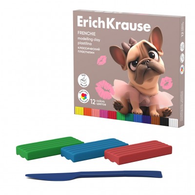 Пластилин классический ErichKrause Frenchie 12 цветов со стеком, 192 г
