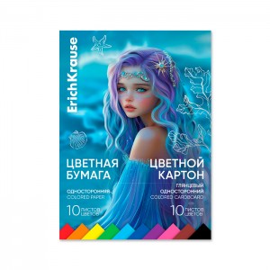 Набор цв.бум.и картона глянцевого на клею ErichKrause, Aquamarine, А4, 20 листов, по 10 цв.