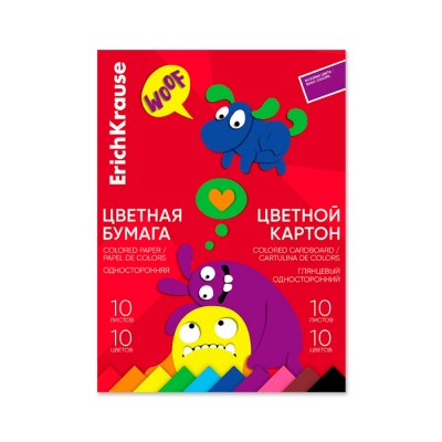 Набор цв.бум.и картона глянцевого на клею ErichKrause, Jolly Friends, А4, 20 листов, по 10 цв.